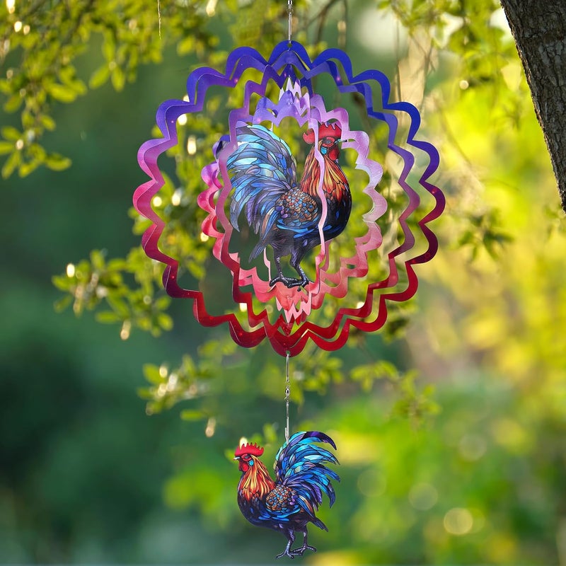 INCOK Rooster Hanging Wind Spinner Outdoor - 12 Inches Stainless Steel Wind Sculpture Aesthetic Wind Chime Chicken Farmhouse Art Ornaments for Garden Yard Balcony Patio Lawn Yard Decorations - Image 2